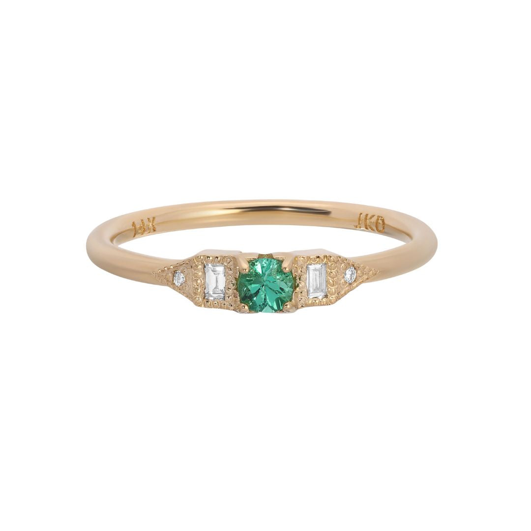 Emerald Petite Deco Era Ring