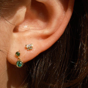 Emerald 2 Bezel Dangle Earring (Single)