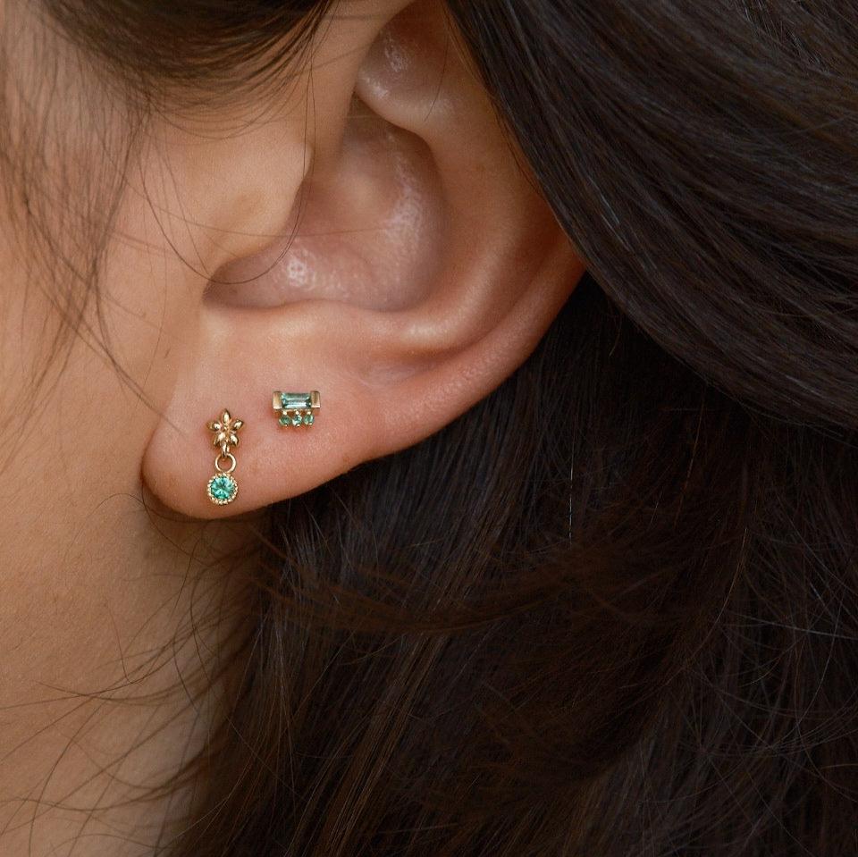 Emerald Baguette 3 Dot Stud (Single)