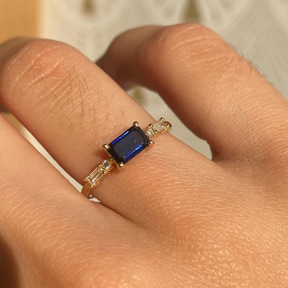 Emerald Cut Blue Sapphire Etude Ring