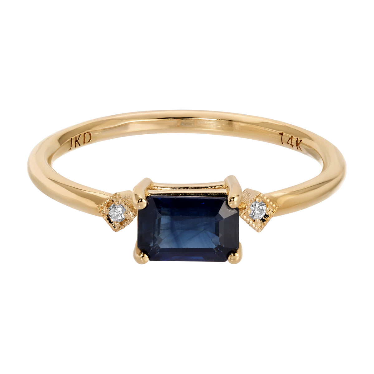 Emerald Cut Blue Sapphire Square Deco Ring