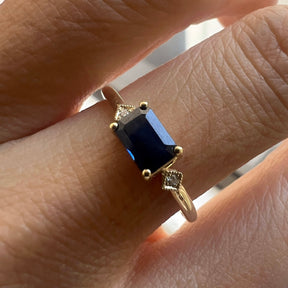 Emerald Cut Blue Sapphire Square Deco Ring