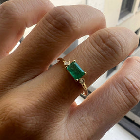 Emerald Cut Emerald Square Deco Ring