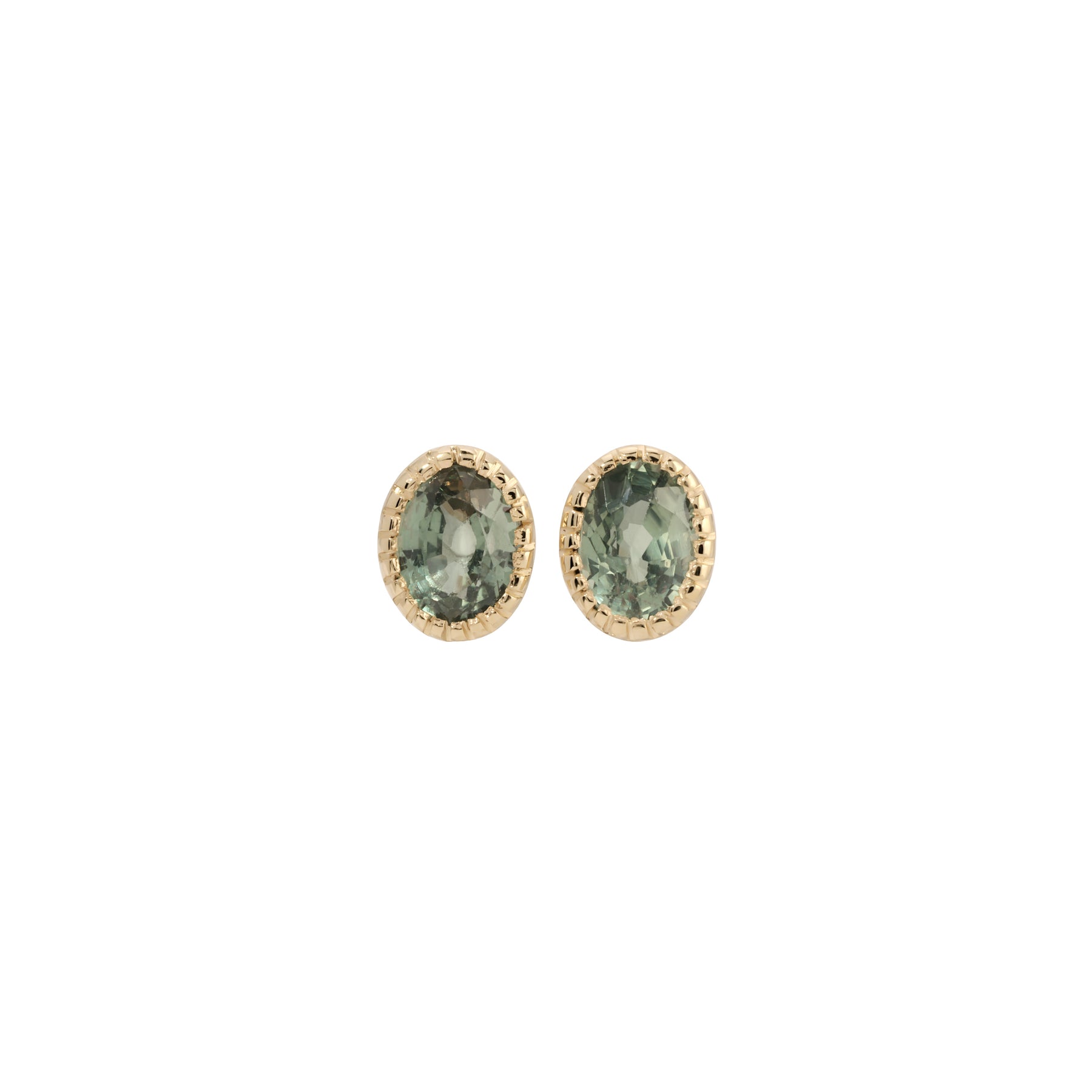 Green Sapphire Oval Milgrain Earrings (Pair)