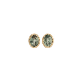 Green Sapphire Oval Milgrain Earrings (Pair)