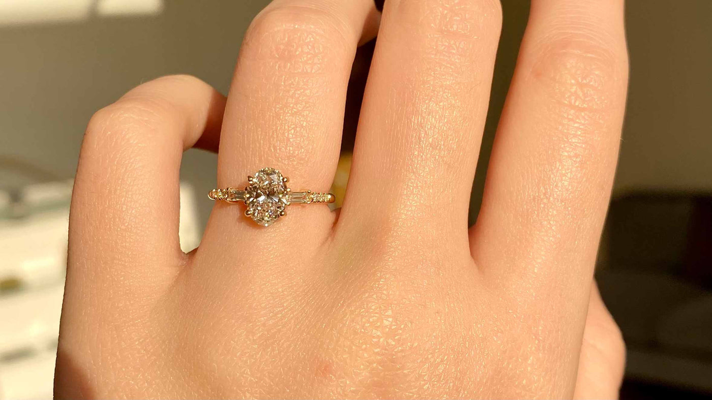 Jennie Kwon Designs custom oval diamond engagement ring