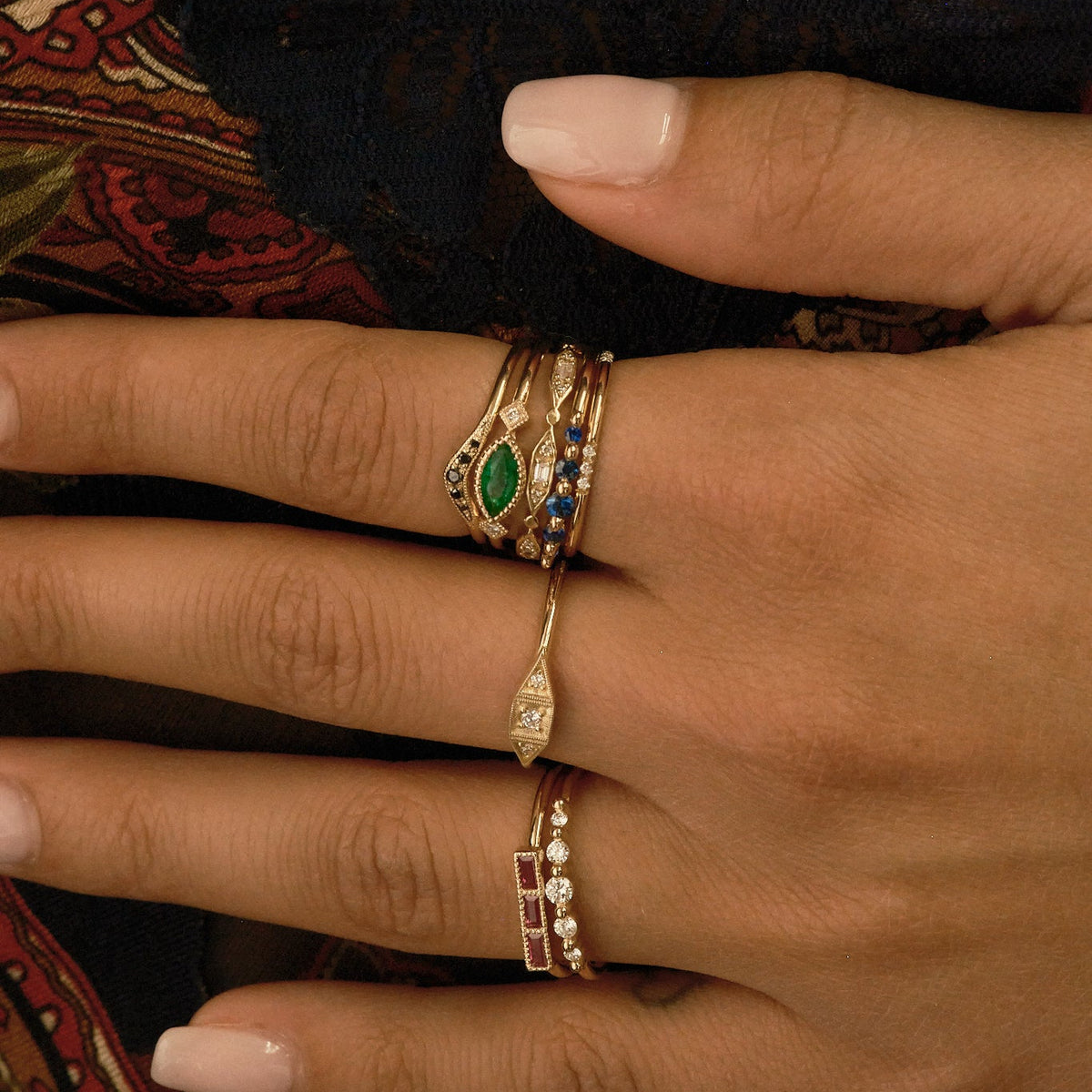 Emerald Marquise Square Deco Ring