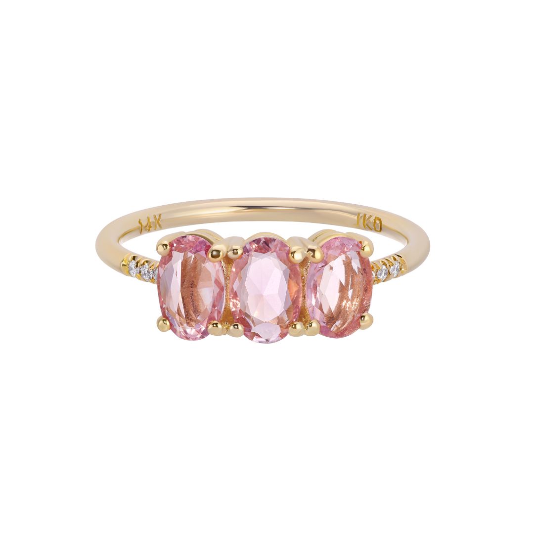 Pink Sapphire Olive Equilibrium Ring 
