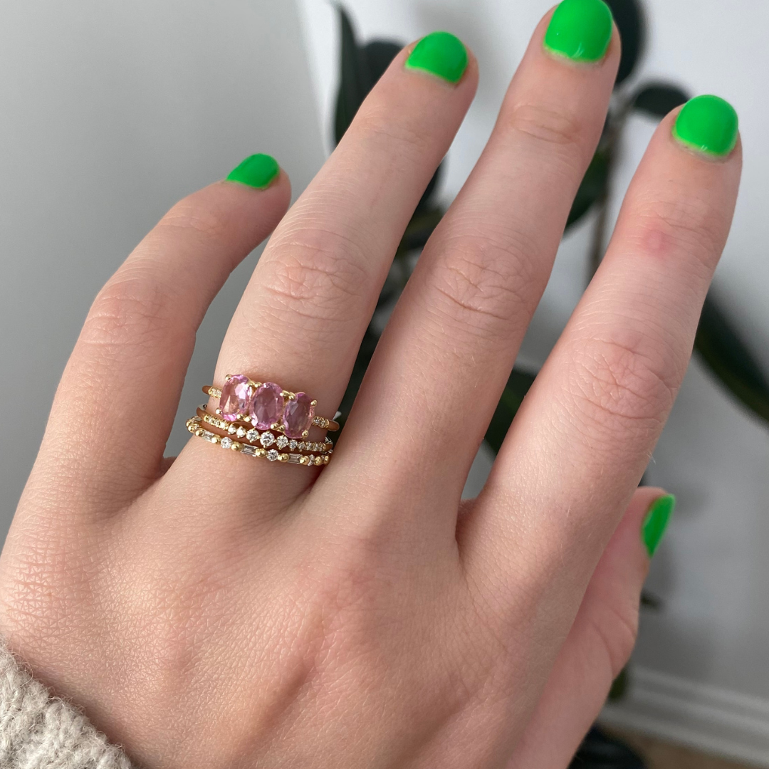 Pink Sapphire Olive Equilibrium Ring