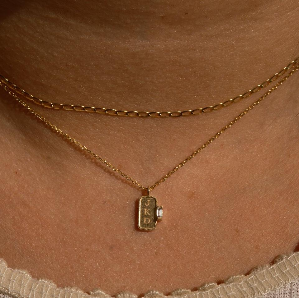 Rectangle Baguette Signet Necklace