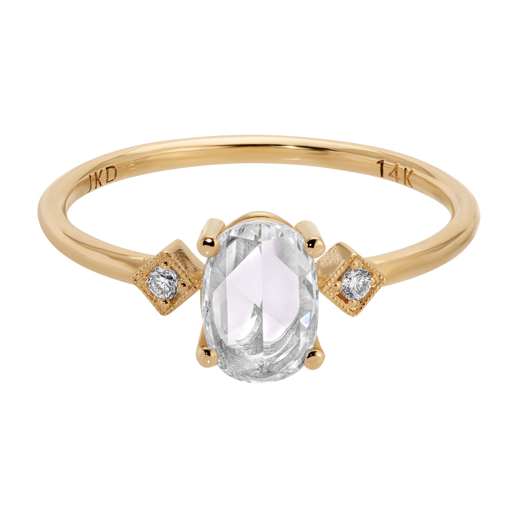 Rose Cut Oval Diamond Square Deco Ring