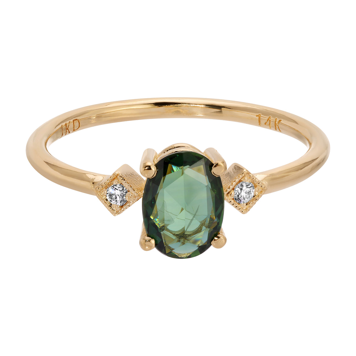 Rose Cut Oval Green Sapphire Square Deco Ring