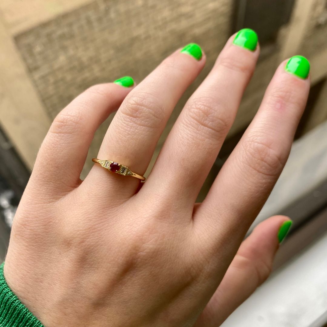 Ruby Petite Deco Era Ring