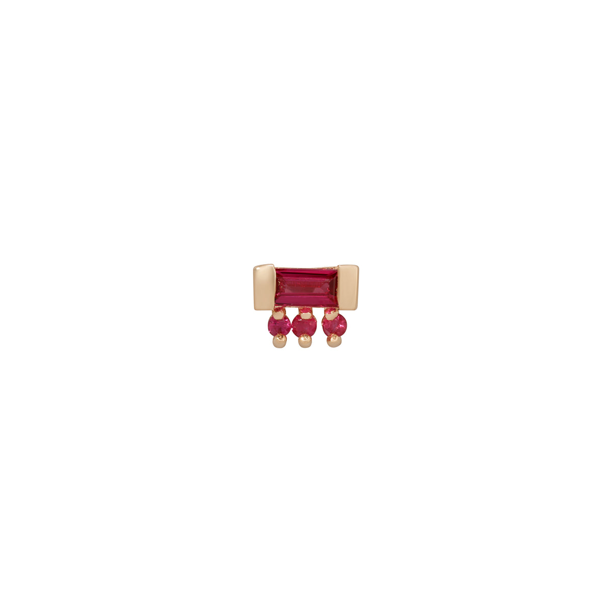 Ruby Baguette 3 Dot Stud (Single)