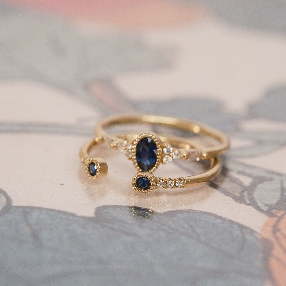 Blue Sapphire Bezel Equilibrium Cuff Ring