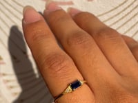 Emerald Cut Blue Sapphire Deco Ring