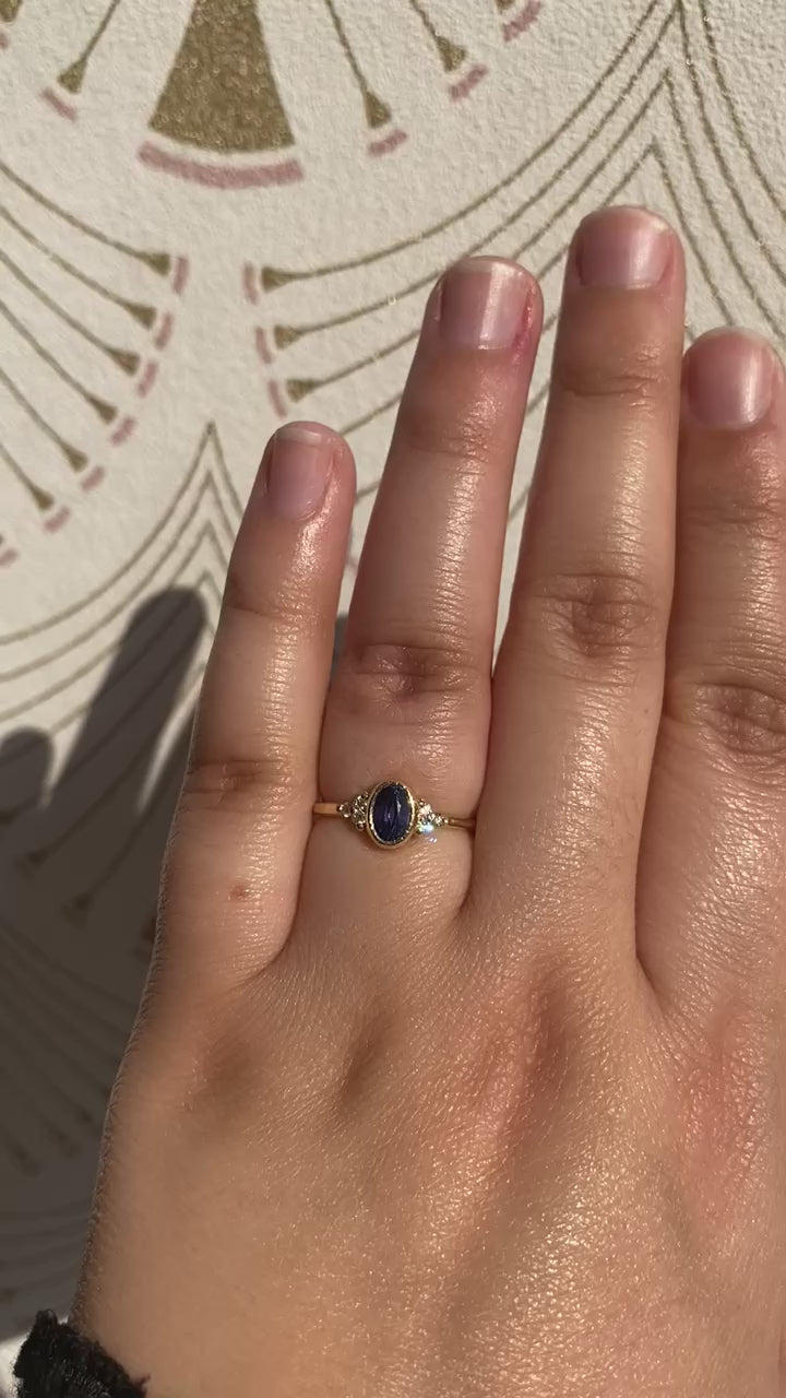 Oval Blue Sapphire Cluster Ring