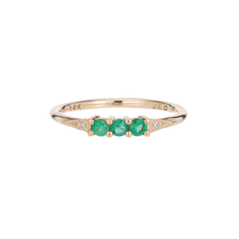 3 EMERALD DECO RING