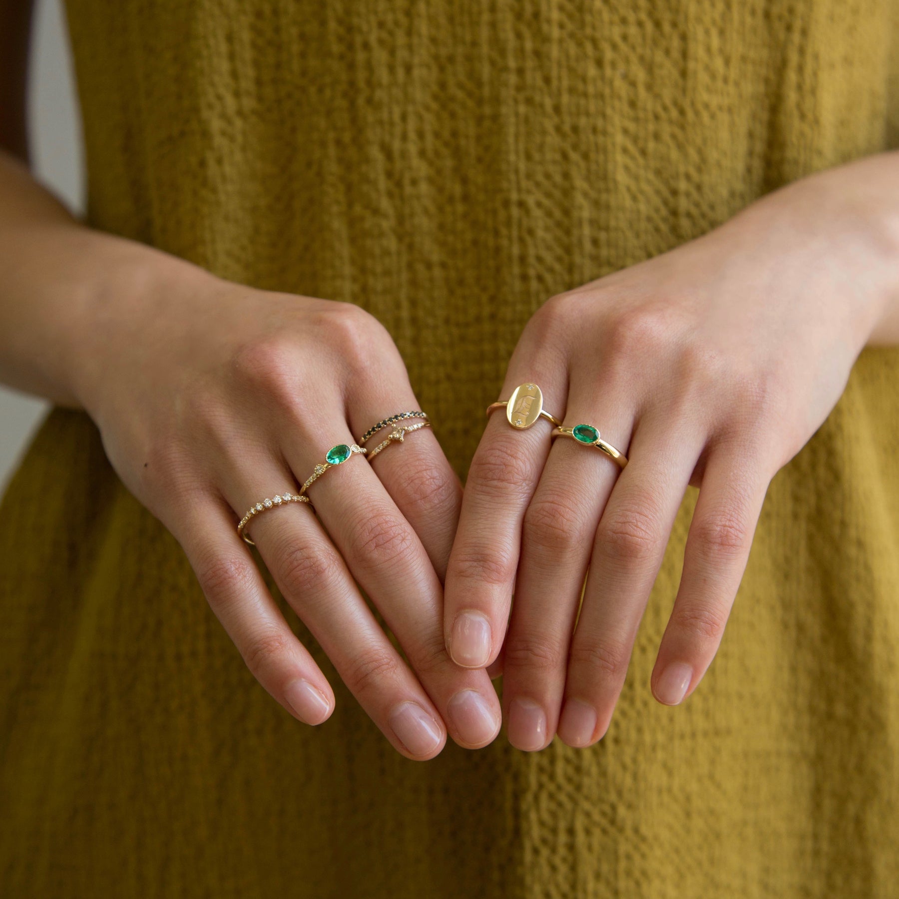 Emerald Diamond Dew Equilibrium Ring