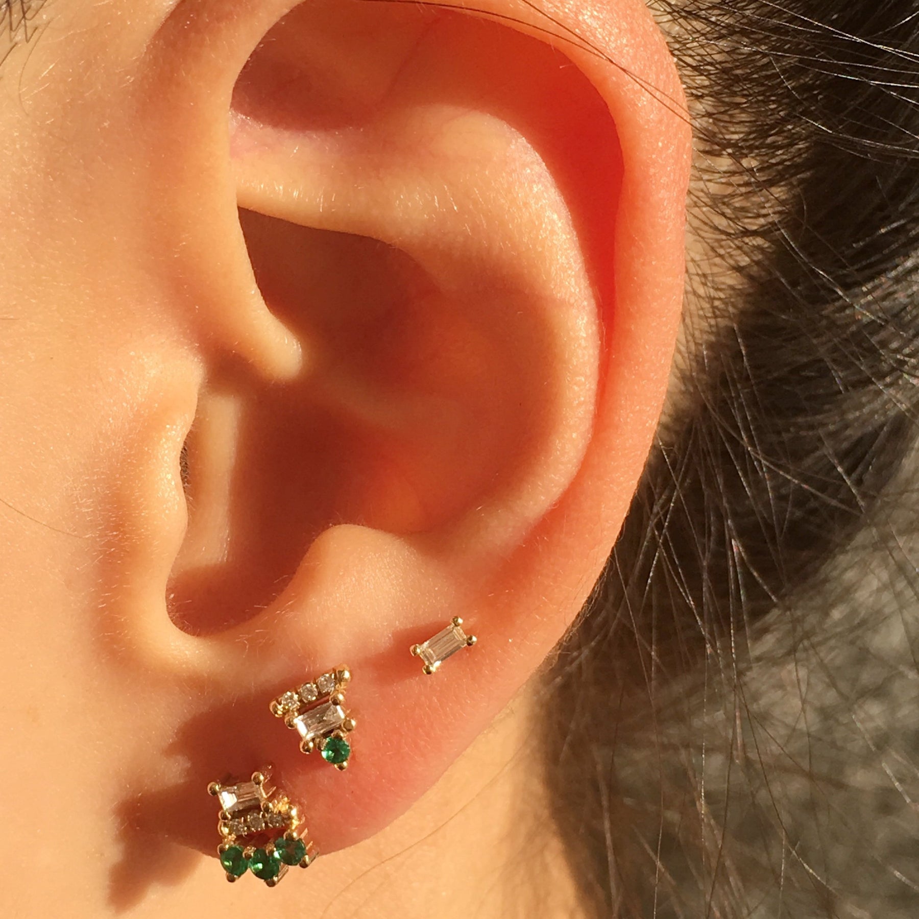 Emerald Baguette Bar Stud (Single)