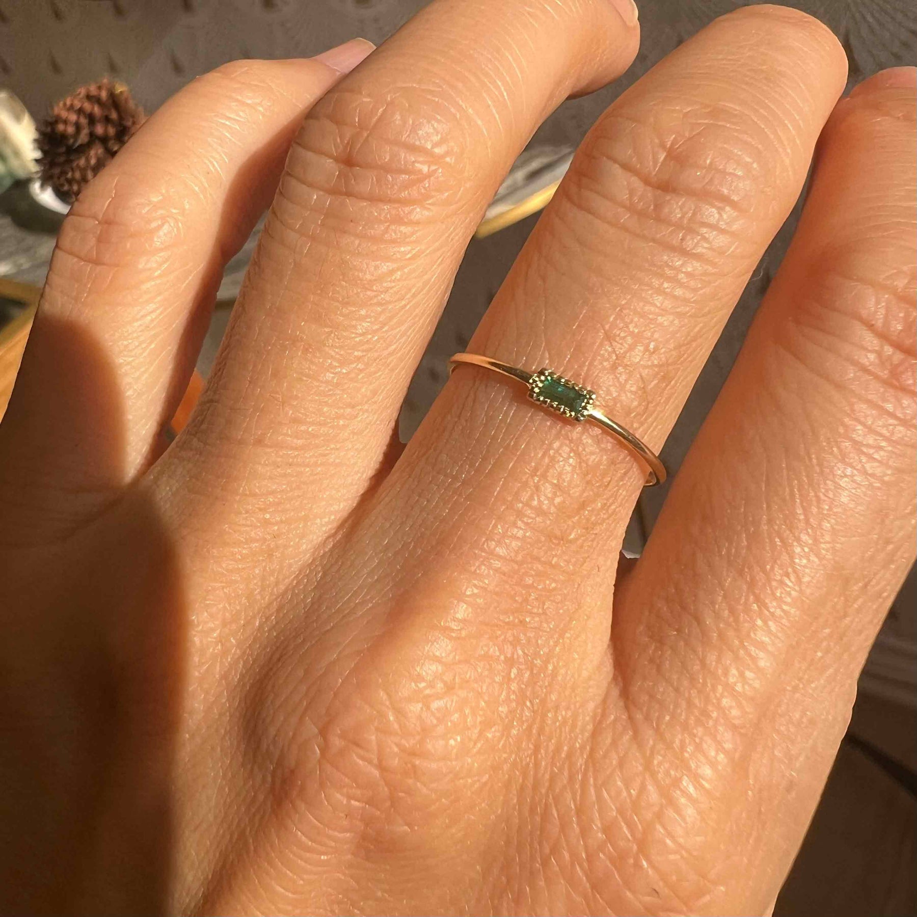 Baguette Emerald Moondrop Ring