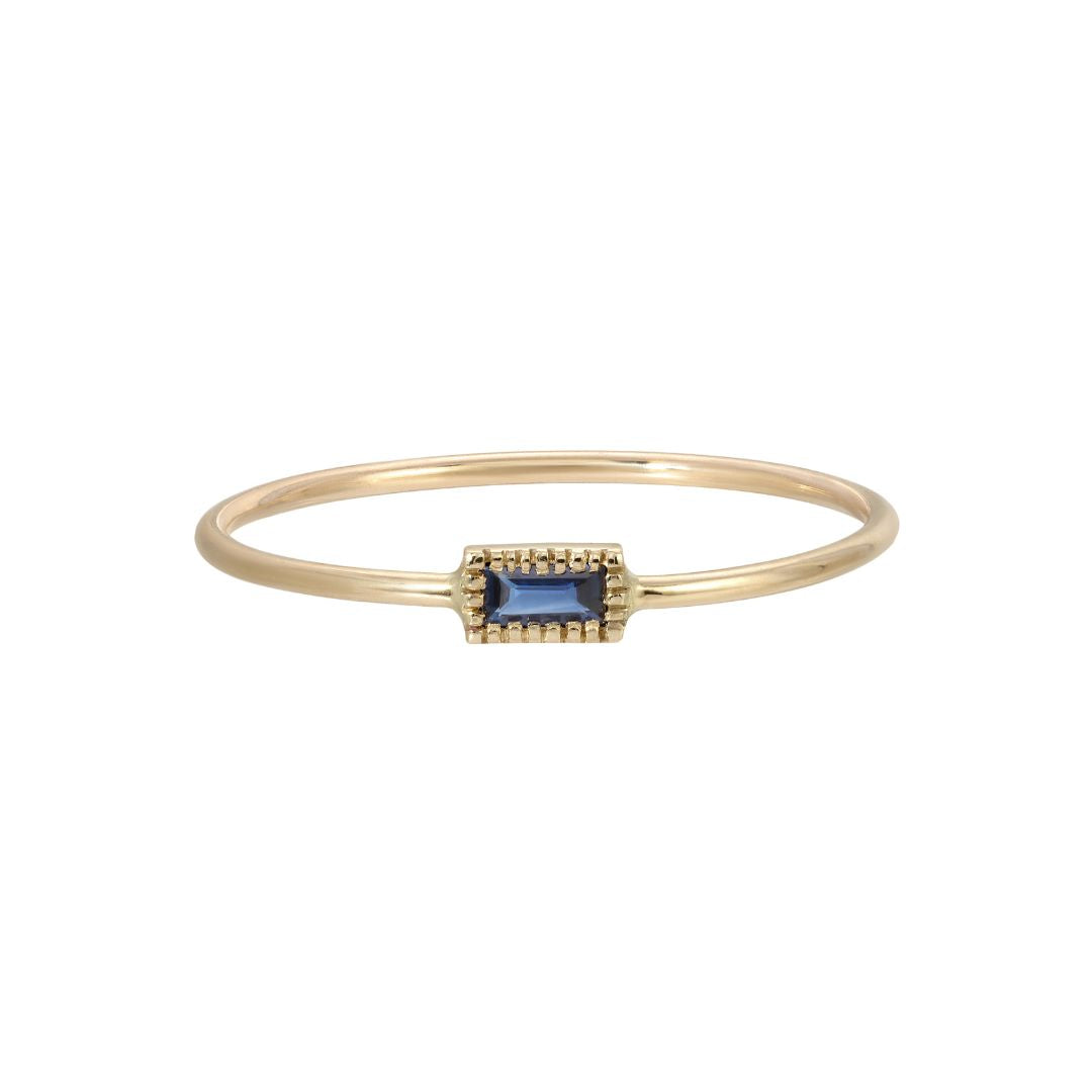 Baguette Blue Sapphire Moondrop Ring