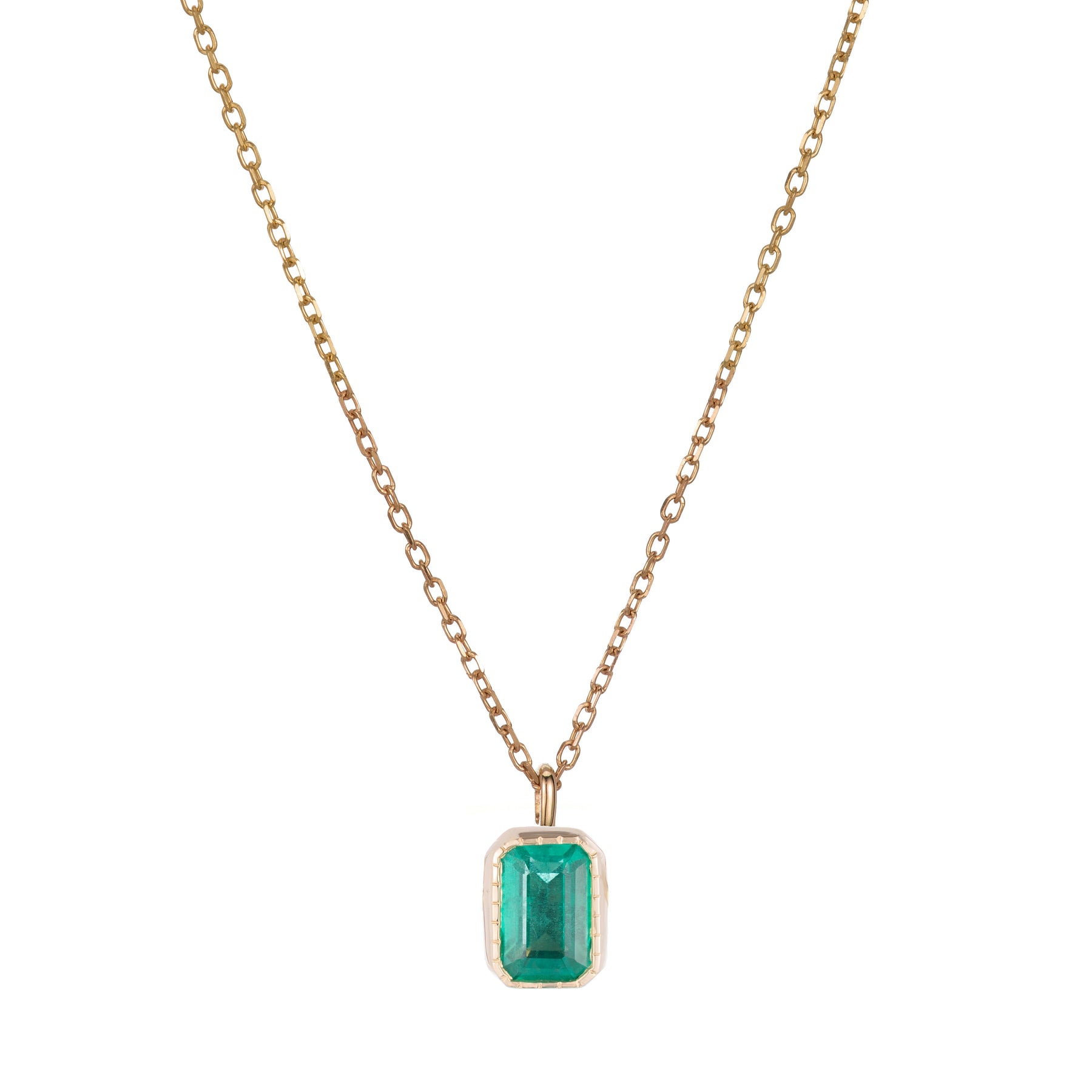 Emerald Cut Emerald Wisp Necklace (ready to ship option)*