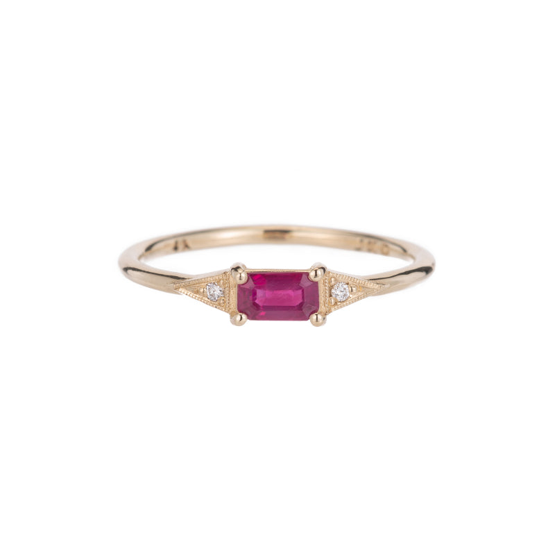 EMERALD CUT RUBY DECO RING