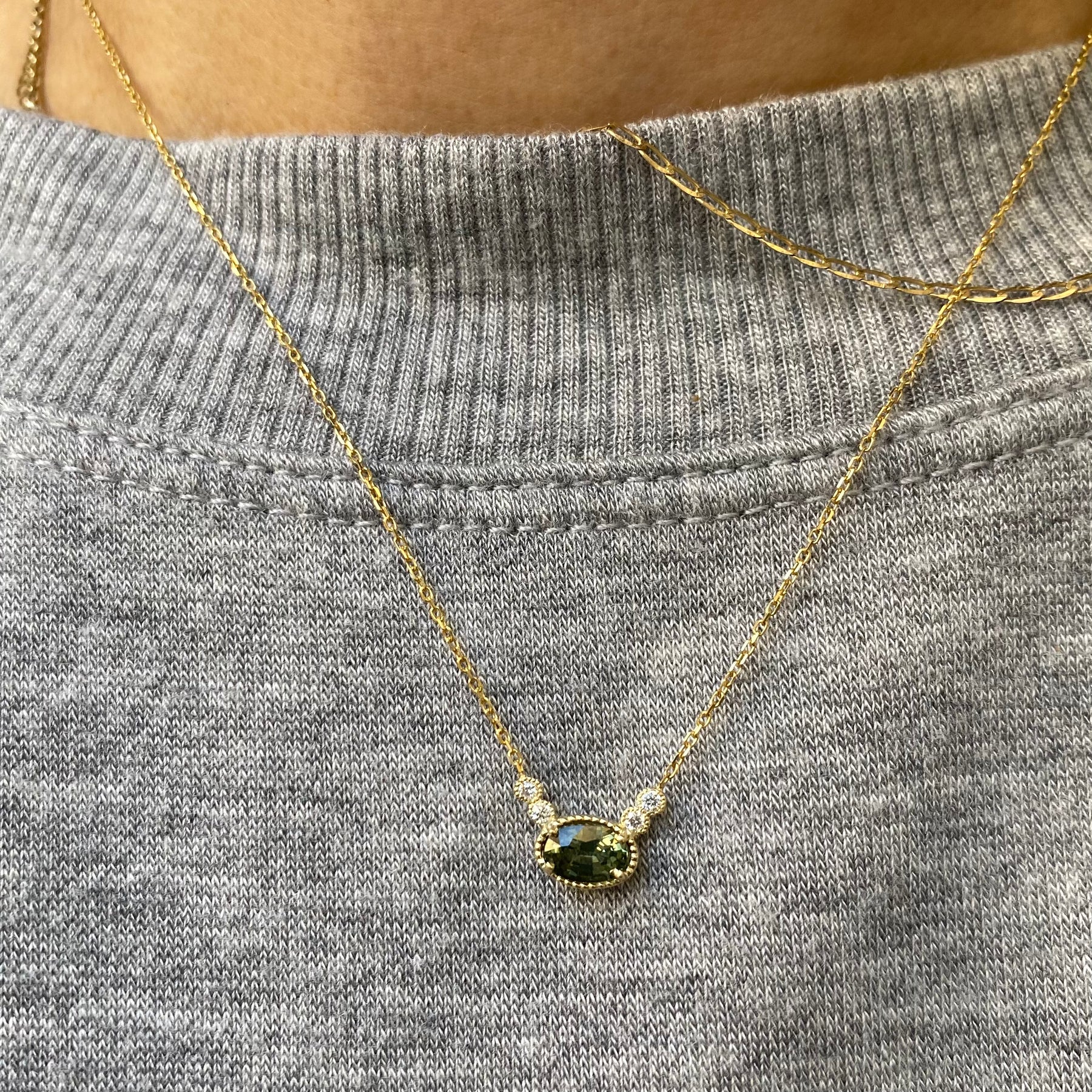 Green Sapphire Diamond Dew Necklace