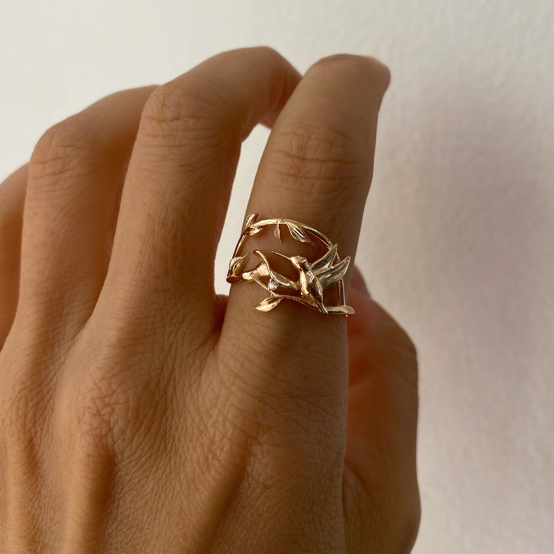3D Hummingbird and Flower Wrap Adjustable Ring in Gold – DOTOLY