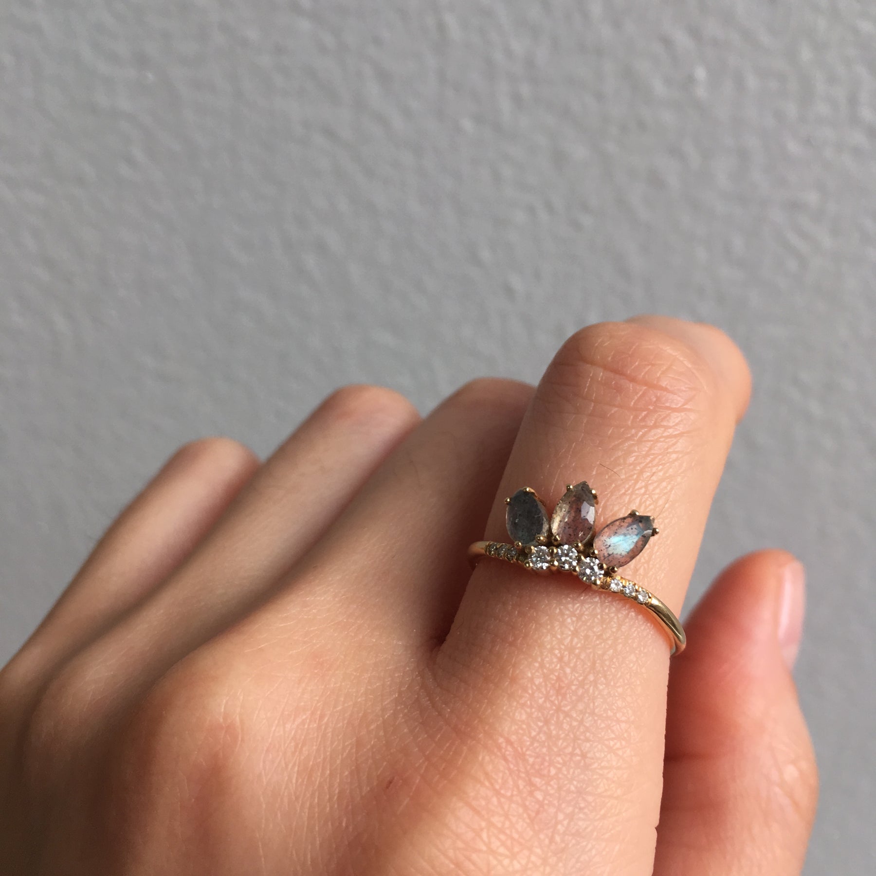 Labradorite Diamond Fan Ring