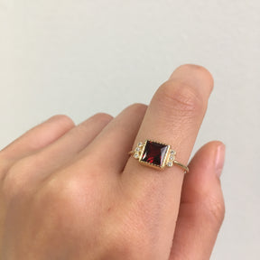 Square Garnet Deco Ring