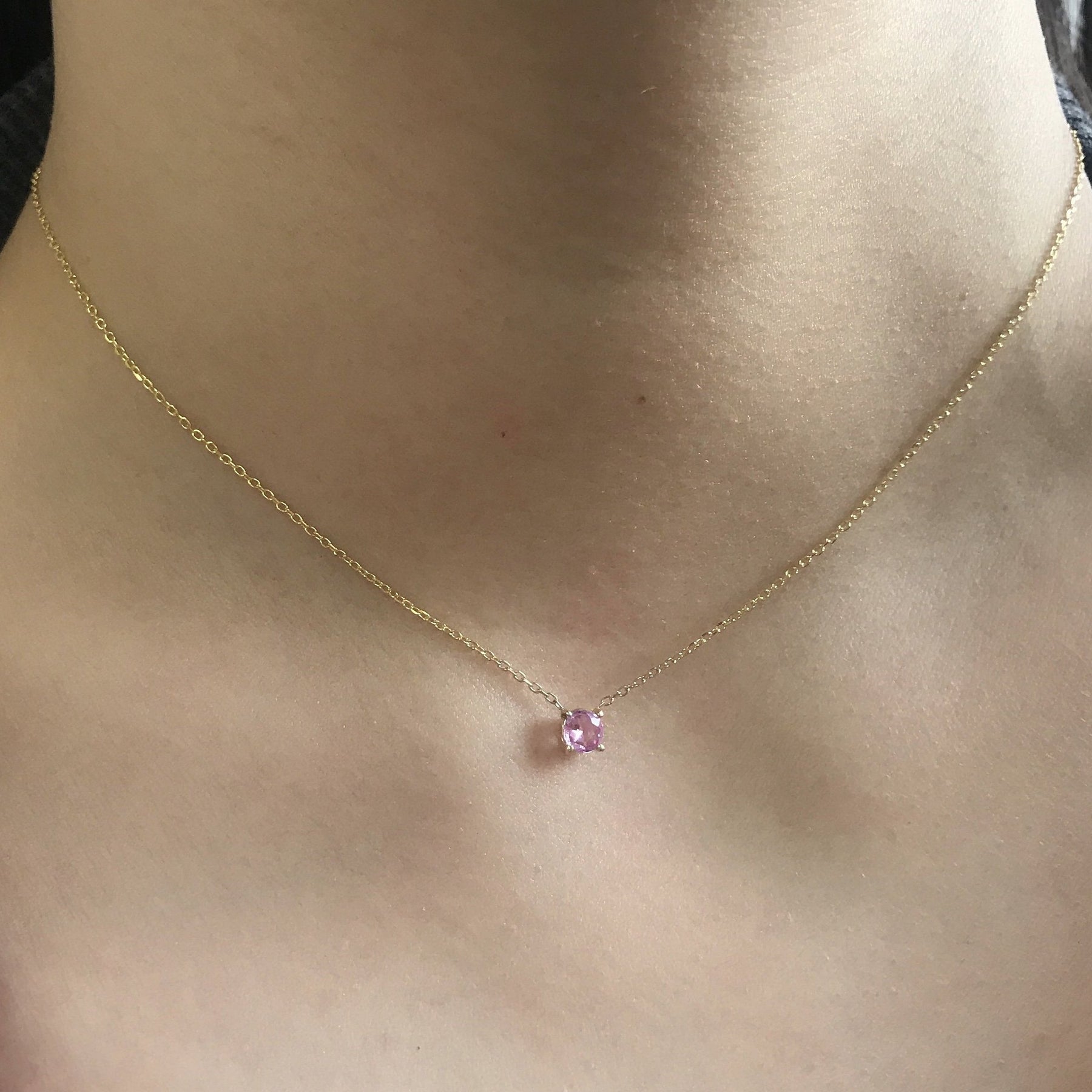 Pink Rose Cut Solitaire Necklace