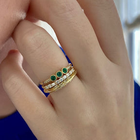 3 Bezel Emerald Equilibrium Ring