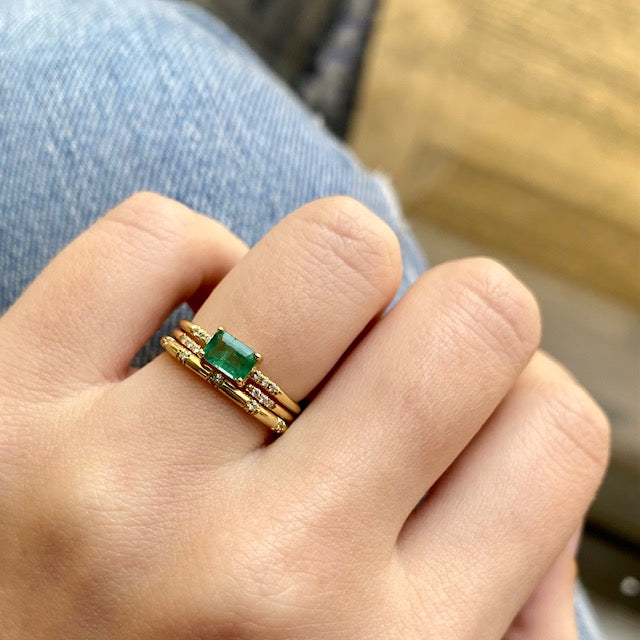 East West Emerald Equilibrium Ring