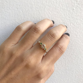 Morganite Green Sapphire Diamond Dew Ring