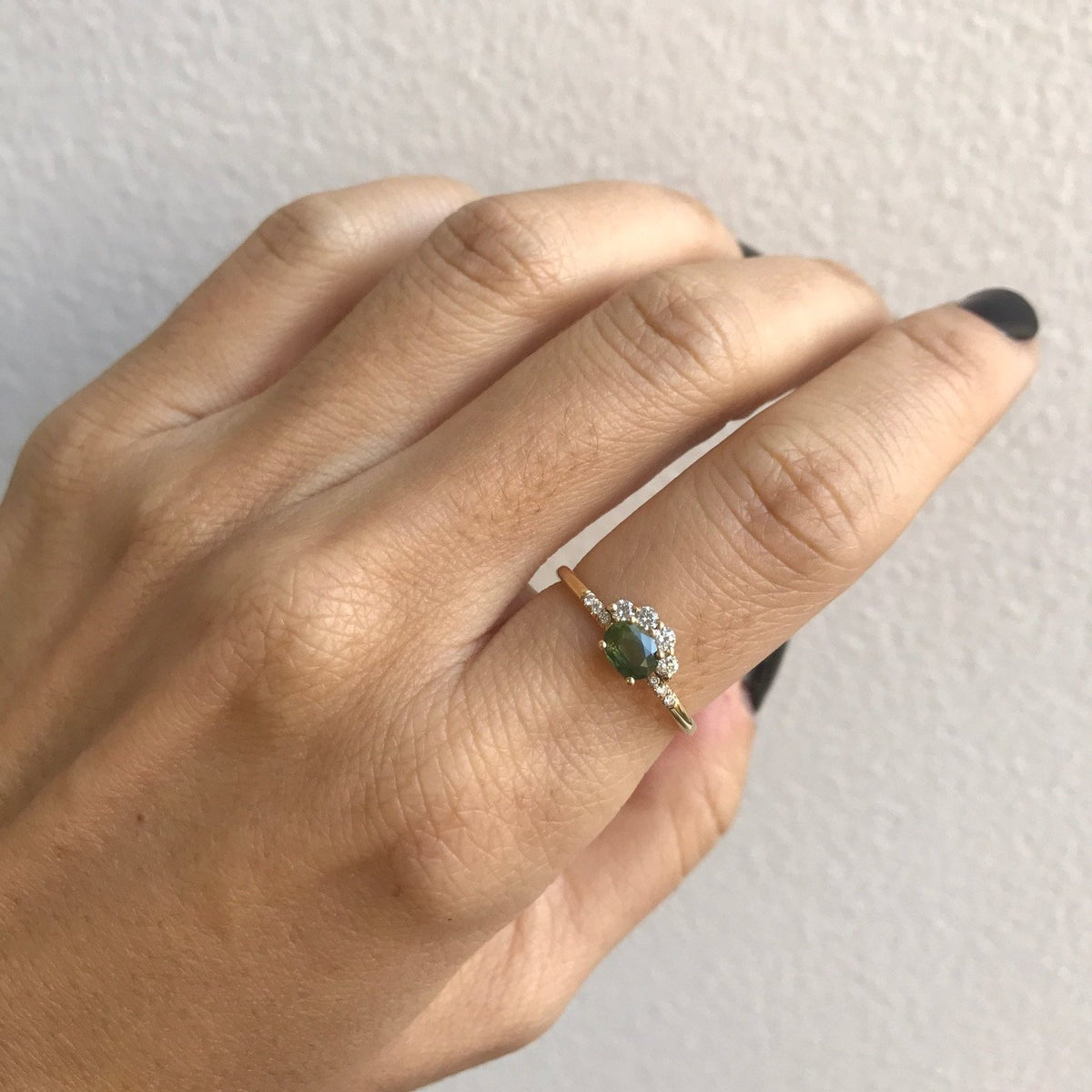 Green Sapphire Arch Ring