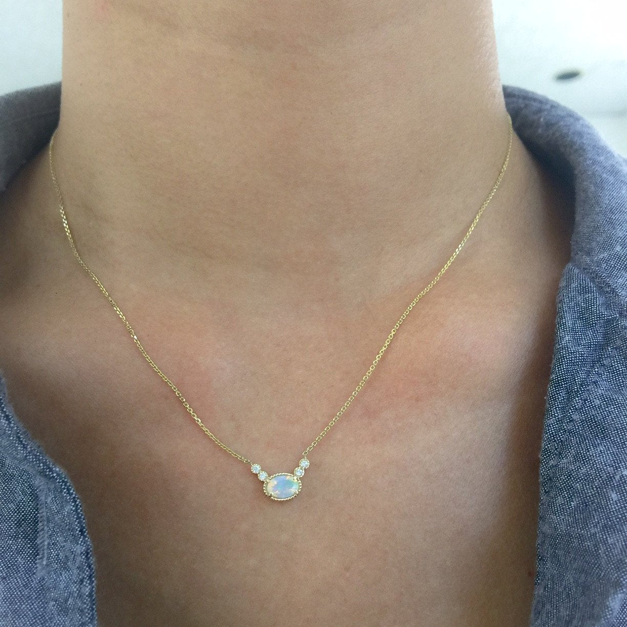 Opal Diamond Dew Necklace