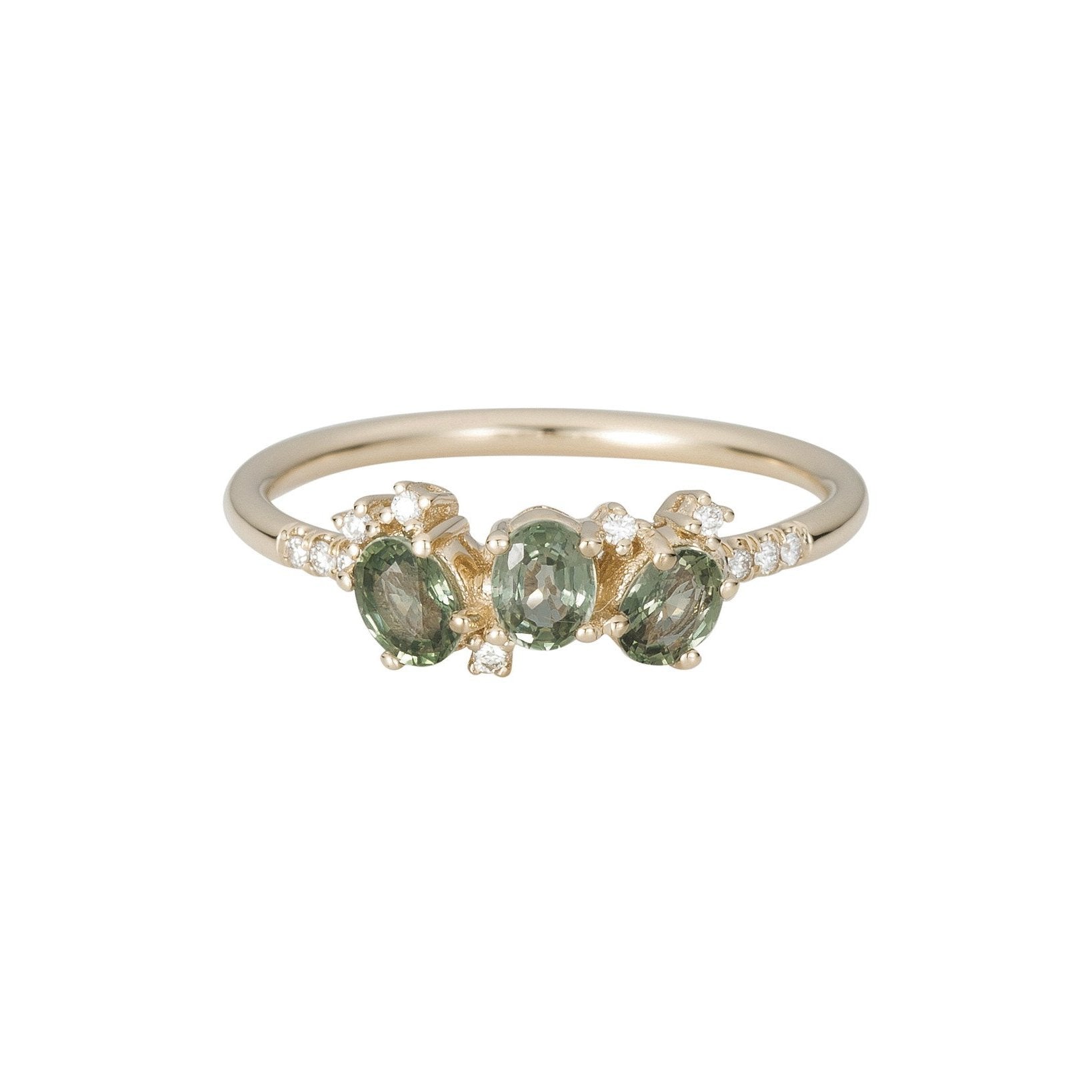 Green Sapphire Cluster Fan Ring