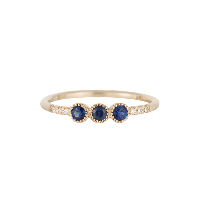 3 Bezel Blue Sapphire Equilibrium Ring