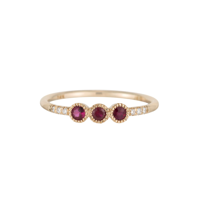 Equilibrium 3 Bezel Round Cut Ruby Ring