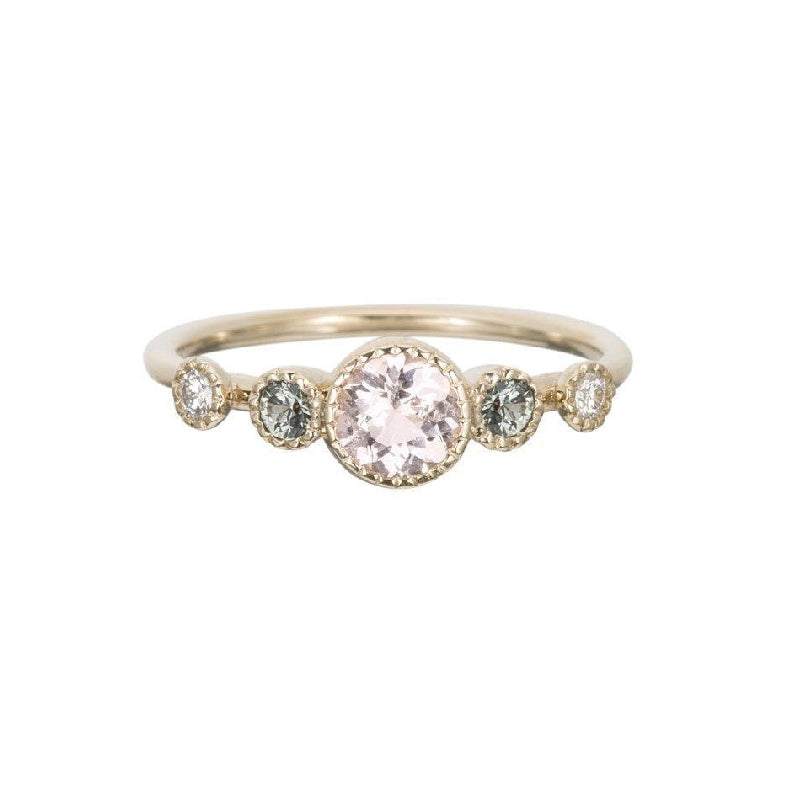 Morganite Green Sapphire Diamond Dew Ring