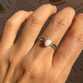 Oval Opal Wisp Ring with Black Diamond Chubby Cuff Ring