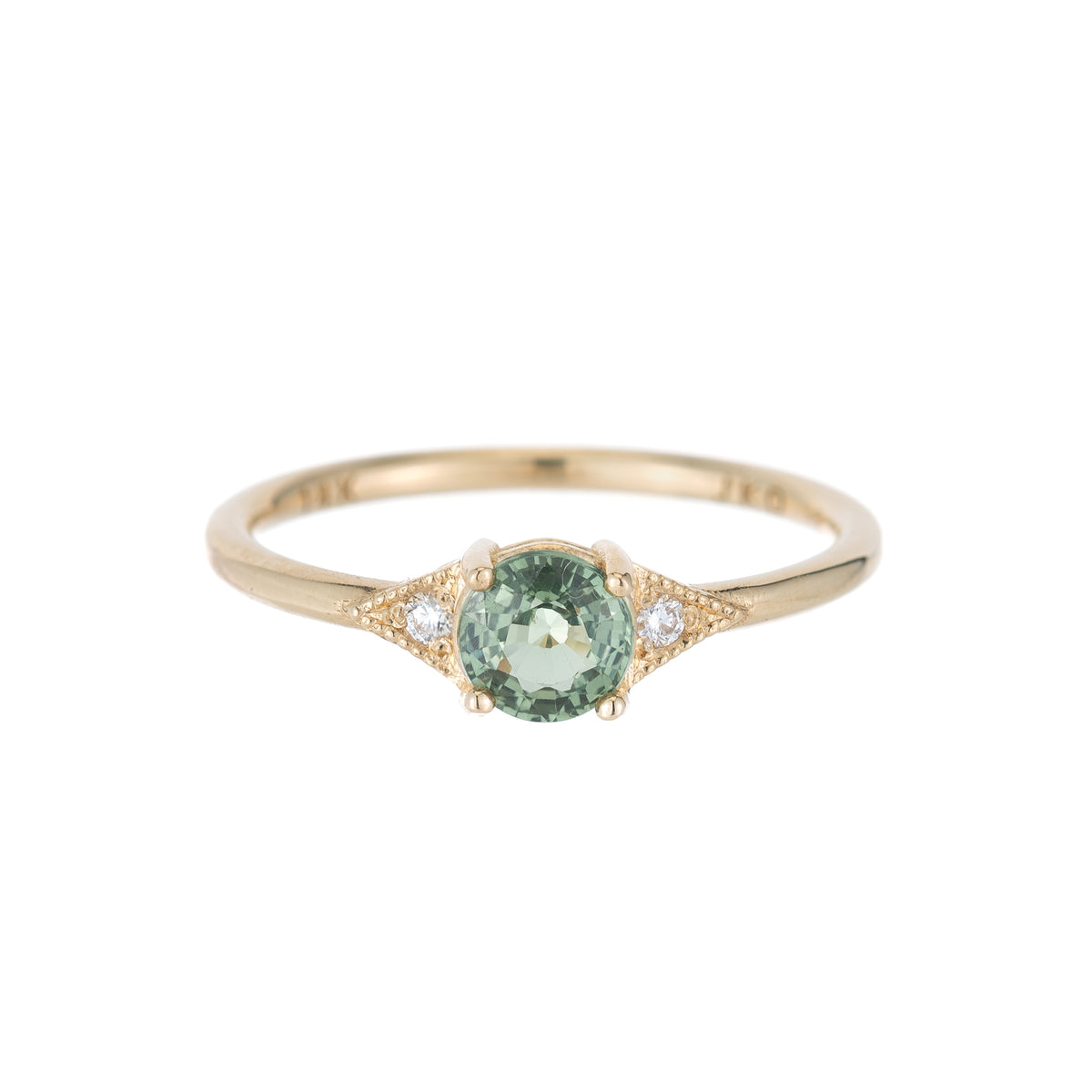 Round Green Sapphire Deco Ring