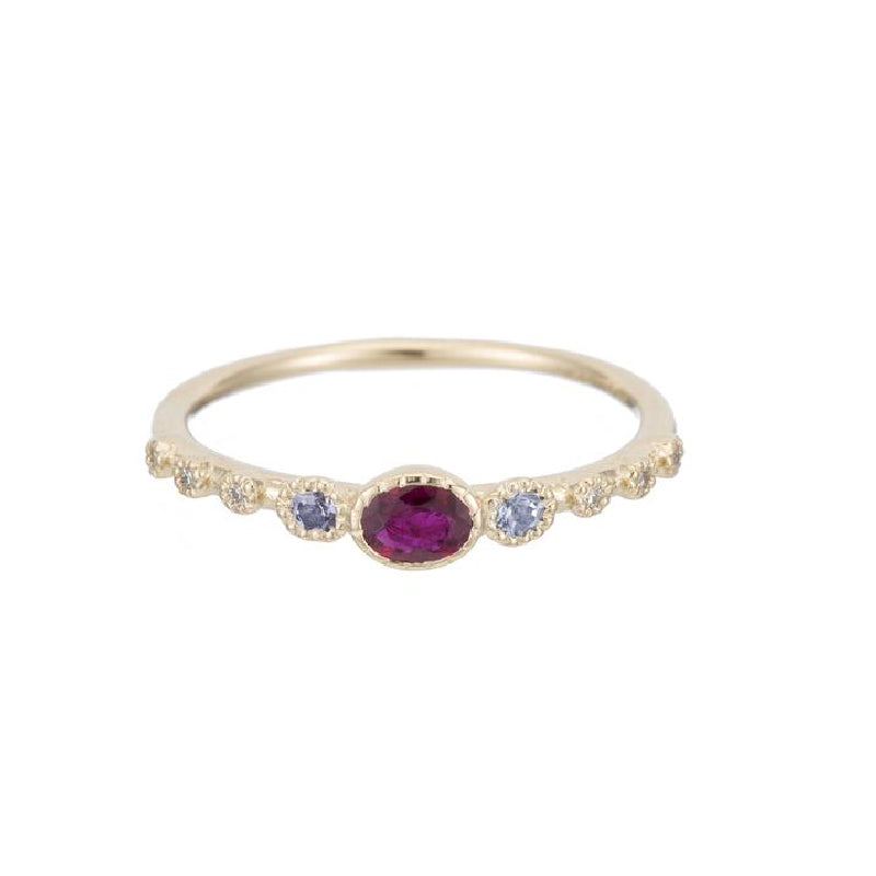 Ruby Tanzanite Diamond Dew Ring