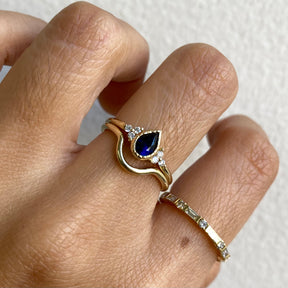 Blue Sapphire Pear Diamond Cluster Ring