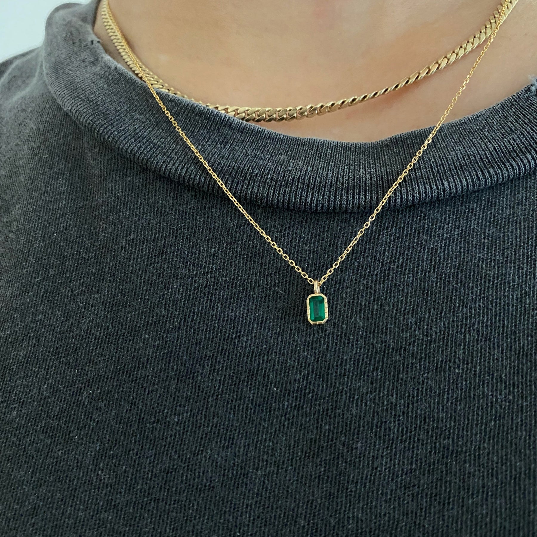 EMERALD CUT EMERALD WISP NECKLACE