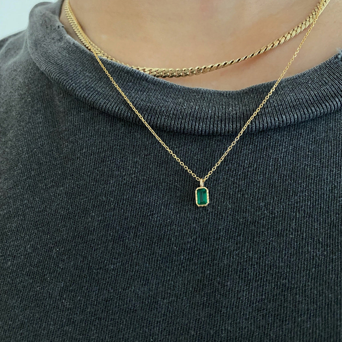 Emerald Cut Emerald Wisp Necklace (ready to ship option)*