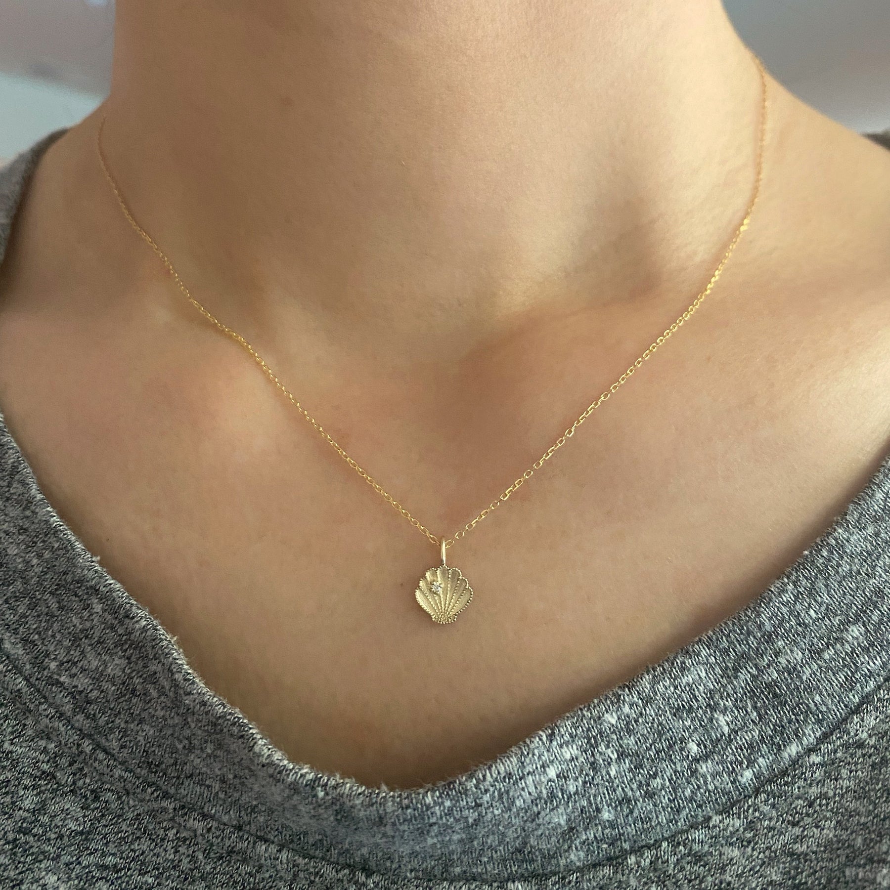 Beaded Diamond Shell Necklace