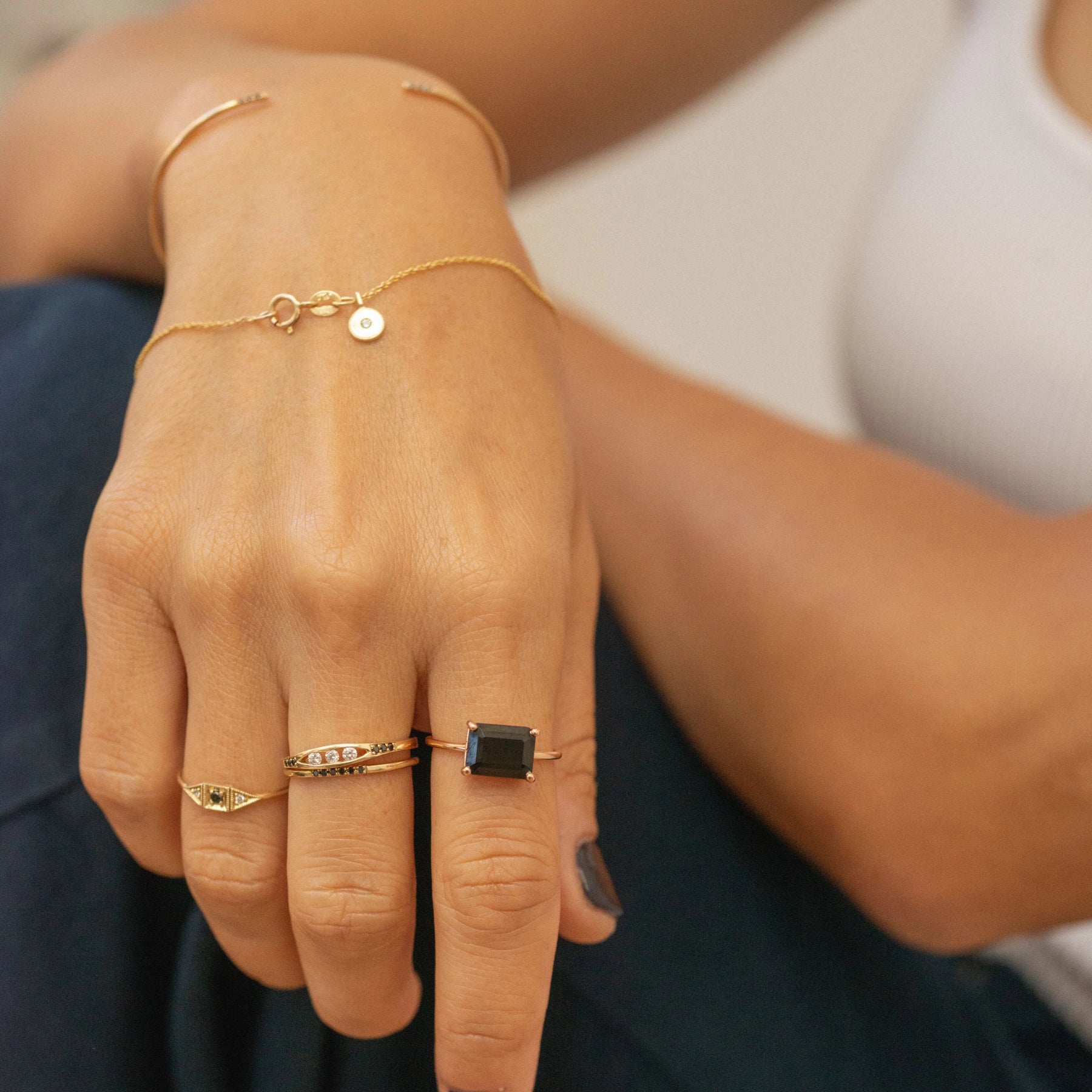 White Diamond Float Ring with Black Diamonds